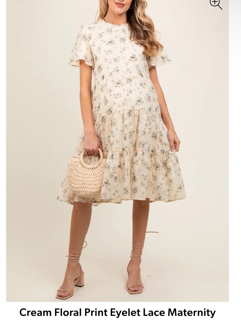 Pinkblush Cream Floral Tiered Eyelet Lace Maternity Dress